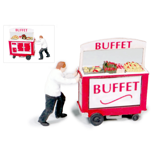 Chariot de buffet ambulant et son vendeur-pousseur