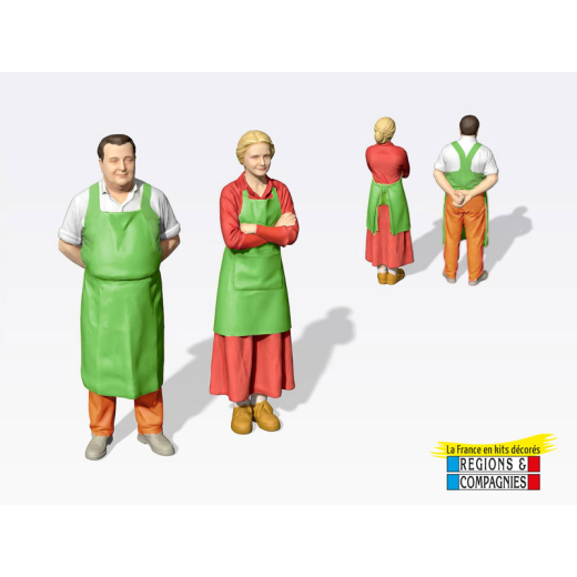 Mini-façade de commerce de fruits et légumes avec ses figurines couple de primeurs-1