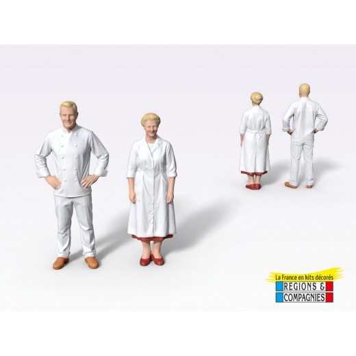 Mini-façade de commerce de boulangerie avec ses figurines couple de boulangers-1
