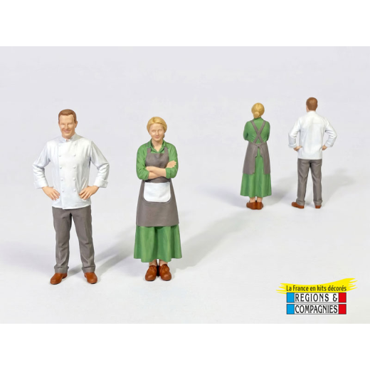 Mini-façade de commerce de café-restaurant avec ses figurines couple de restaurateurs-1