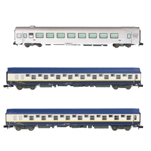 Coffret de 3 voitures « Train Expo », coffret n° 3, 2 x T2 voiture-lits + voiture-bar, ép. VI, SNCF
