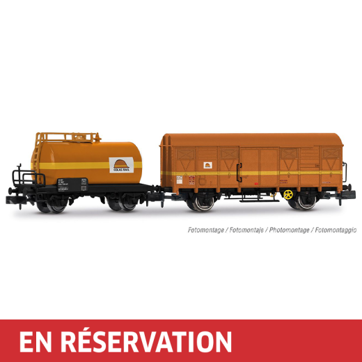 Coffret de 2 wagons à 2 essieux : citerne et type G4, ép. V, Colas Rail