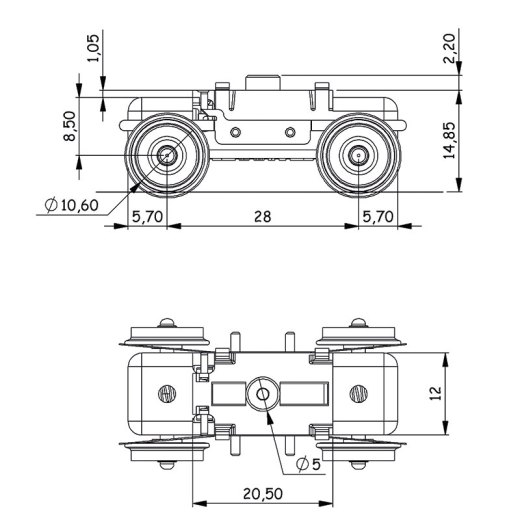 Bogie moteur H0, entraxe 28 mm-2