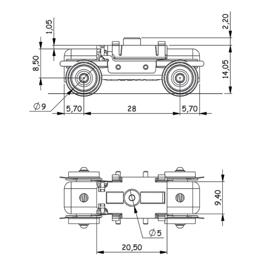 Bogie moteur H0m, entraxe 28 mm-2