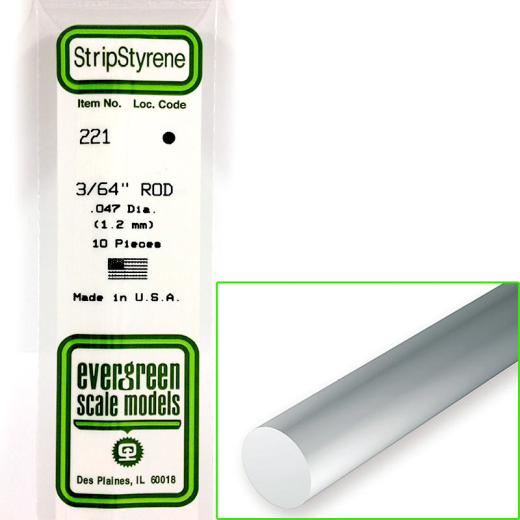 Baguettes rondes pleines  en polystyrène  - Diam. 1,20 mm - Long. 355 mm - EVG 221