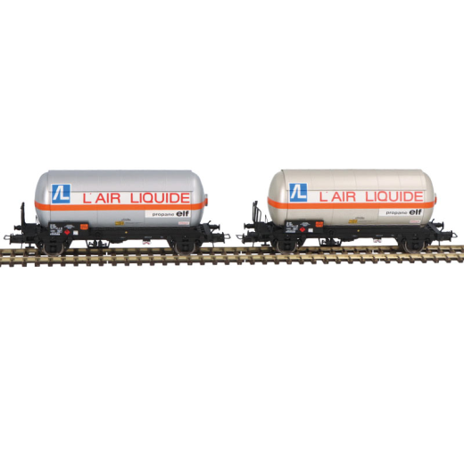 Coffret de 2 wagons gaziers à 2 essieux avec toit pare soleil, « Air Liquide », ép. IV, SNCF