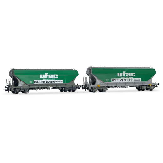 Coffret de 2 wagons trémies à 4 essieux avec parois planes, « UFAC », ép. IV SNCF