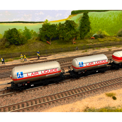 Coffret de 2 wagons gaziers à 2 essieux avec toit pare soleil, « Air Liquide », ép. IV, SNCF-1