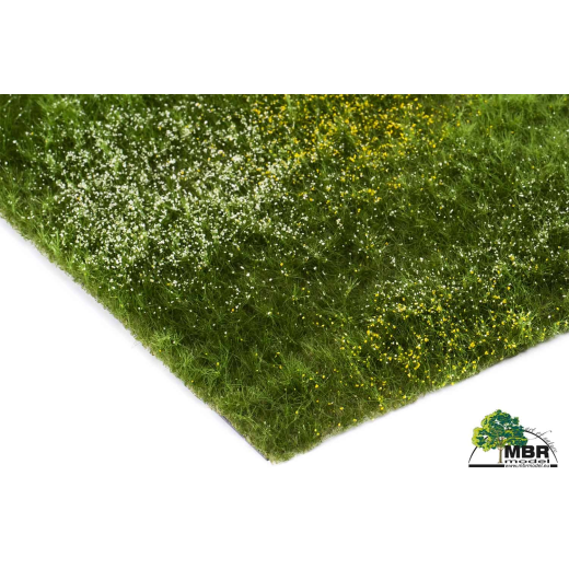 Tapis floqué pour champs et prairies - Prairie fleurie blanc et jaune - 4-8 mm 20 x 30 cm