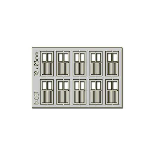 Lot de 10 portes découpées au laser, 2 vitrages, 12 x 23 mm, éch. H0/00