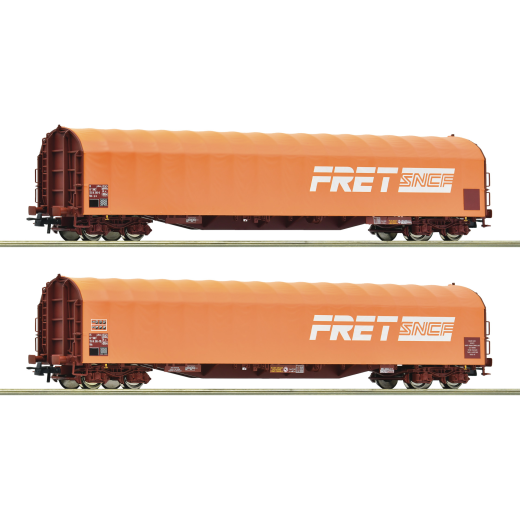 Coffret de 2 wagons à bâche coulissante à 4 essieux, type Rilns de la SNCF, ép. IV-V