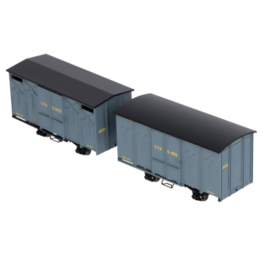 Set de 2 wagons couverts CFD, gris foncé, toits noirs-1