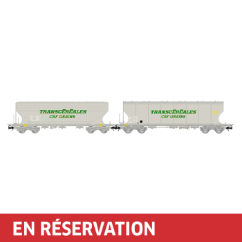 Coffret de 2 wagons-trémies céréaliers « Transcéréales – CAF Grains », avec parois plates + bombées, ép. IV-V, SNCF
