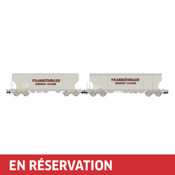 Coffret de 2 wagons-trémies céréaliers « Transcéréales – Esmery-Caron », avec parois plates + bombées, ép. V, SNCF
