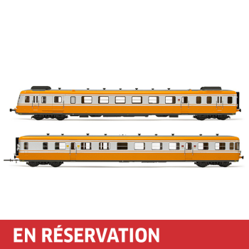 Autorail diesel RGP II, avec motrice + remorque en version reconstruite, livrée orange/argent, ép. IV. SNCF