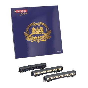 Coffret de 3 voitures « Edelweiss Pullman Express », set 1/2 (DD3, VPC Flèche d'Or + VP Étoile du Nord), ép. II, CIWL