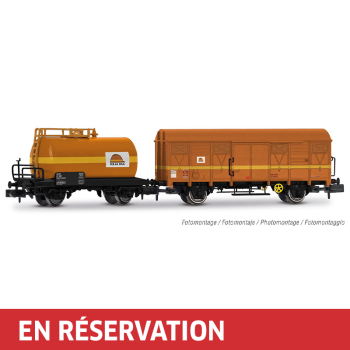 Coffret de 2 wagons à 2 essieux : citerne et type G4, ép. V, Colas Rail