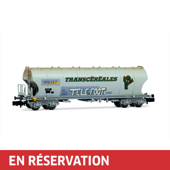 Wagon trémie à bogies avec parois bombées « Millet » avec graffiti « Telefoot », ép. VI, SNCF