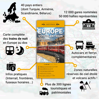 Carte papier "Europe voyage en train"
