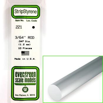 Baguettes rondes pleines  en polystyrène  - Diam. 1,20 mm - Long. 355 mm - EVG 221