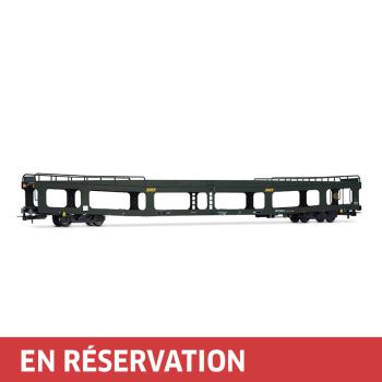 Fourgon porte-automobiles DD DEV 66, livrée verte avec logo « Encadré » jaune, ép. IV, SNCF