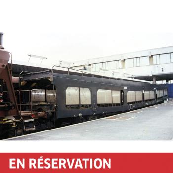 Wagon porte-autos DD DEV 66, livrée verte avec logo blanc « Encadré », ép. IV-V, SNCF