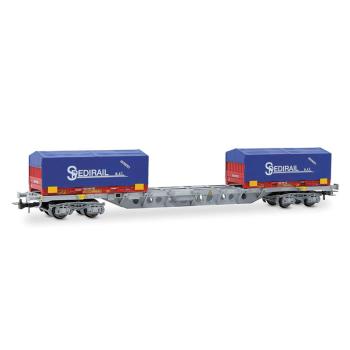 Wagon porte-conteneurs à bogies Sgss Novatrans avec 2 conteneurs « Spedirail », ép. V, SNCF