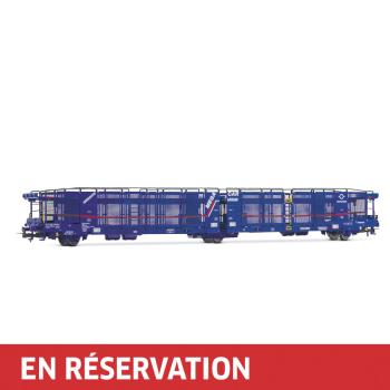 Wagon porte-voitures à 3 essieux Laeks « Mega Car Carrier », livrée bleue avec nouveau logo, ép. VI, TRANSFESA/Hispanauto