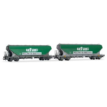 Coffret de 2 wagons trémies à 4 essieux avec parois planes, « UFAC », ép. IV SNCF