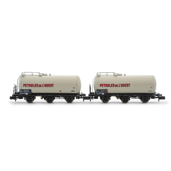Coffret de 2 wagons citernes à 3 essieux, "Pétroles de l'Ouest", livrée grise, ép. IV SNCF