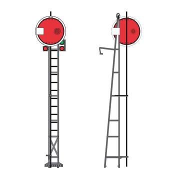 Signal PLM sur mât en treillis - Disque rouge, ép. II à V